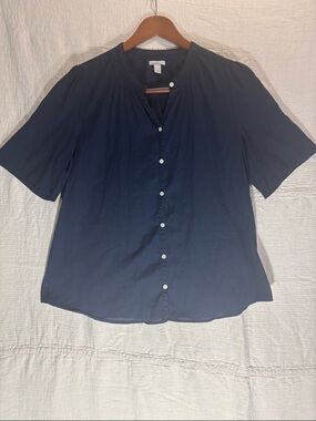 Old Navy Navy Short-Sleeve Button-Down Blouse 100% Cotton
